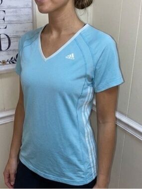 Adidas Top Womens Size Medium Blue Tennis Preppy Active Gym Workout Sporty Y2K
